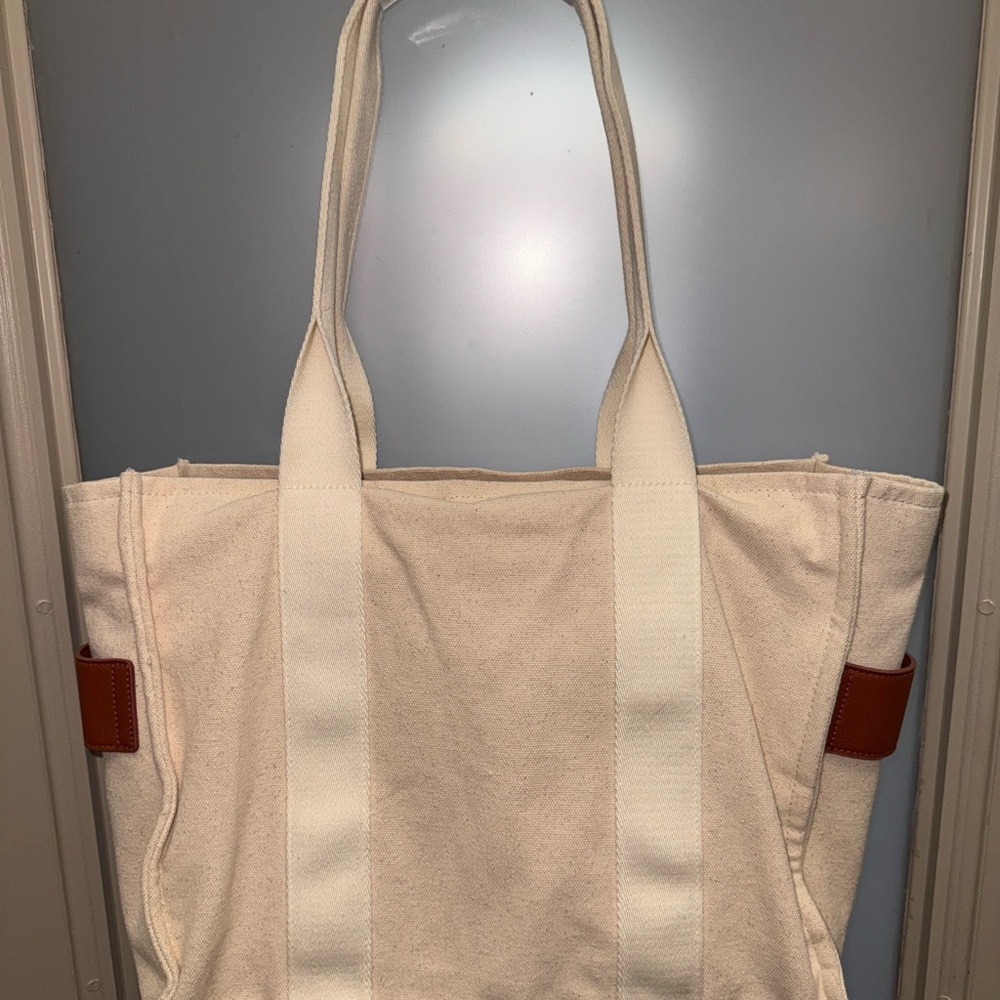 Canvas Tote Bag with Leather Accents